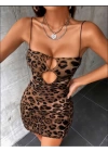 Leopar Desenli Dekolteli Kadın Şık Gece Elbise