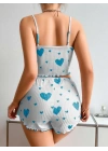 Mavi Kalp Desenli Şortlu Pijama Takım