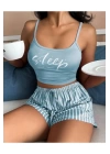 Mavi Renk Sleep Yazılı Şortlu Pijama Takım