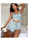 Mavi Renk Sleep Yazılı Şortlu Pijama Takım