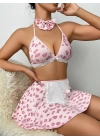 Pembe Öpücük Desenli Hizmetçi Fantezi Kostüm