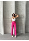 Pembe Renk Yüksek Bel Palazzo Kadın Pantolon