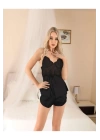 Siyah Dantel Detaylı Saten Şortlu Pijama Takım