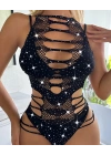 Siyah Renk Taşlı Body Vücut Çorabı