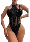 Siyah Taşlı Bodysuit Fantezi Vücut Çorabı
