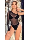 Siyah Tek Omuz Taşlı Body Vücut Çorabı