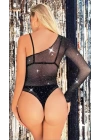 Siyah Tek Omuz Taşlı Body Vücut Çorabı