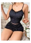 Siyah Yıldız Desenli Kadın Şortlu Pijama Takım