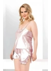 Somon Büyük Beden İnce Askılı Saten Kadın Şortlu Pijama Takım