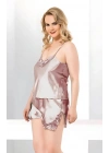 Vizon Büyük Beden İnce Askılı Saten Kadın Şortlu Pijama Takım