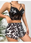 Zebra Desen Büstiyerli Kadın Şortlu Pijama Takım