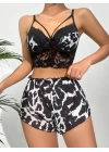 Zebra Desen Büstiyerli Kadın Şortlu Pijama Takım