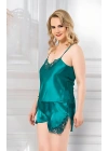 Zümrüt Büyük Beden İnce Askılı Saten Kadın Şortlu Pijama Takım