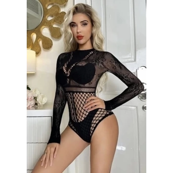 Siyah Renk Uzun Kollu Fantezi Vücut Çorabı
