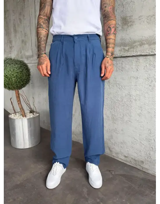 Modal Kumaş Baggy Pantolon Lacivert