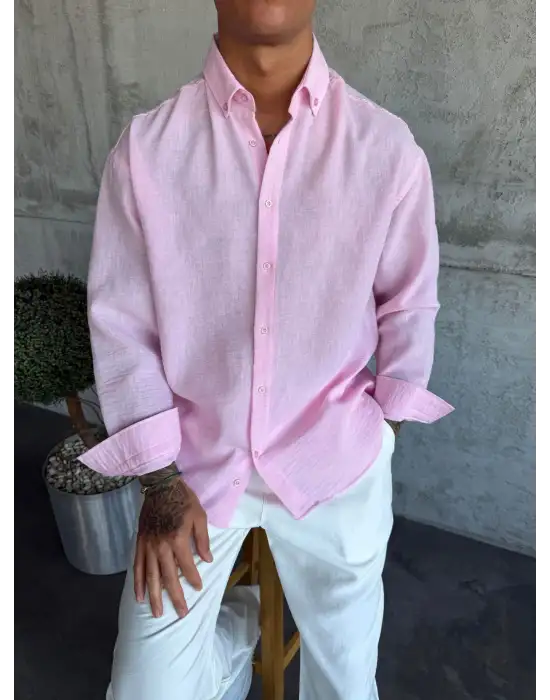 Pera Keten Gömlek Pembe