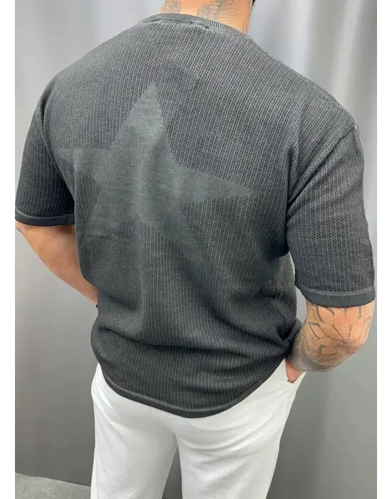 Triko Yıldız Detaylı Tshirt Füme