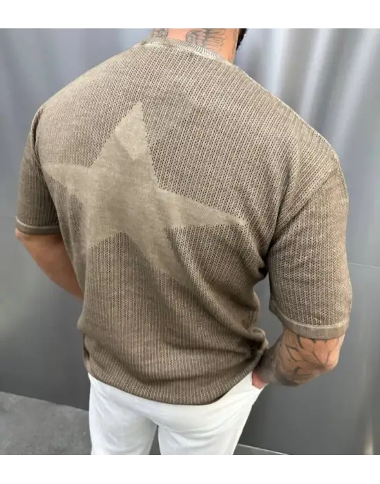 Triko Yıldız Detaylı Tshirt Kahve