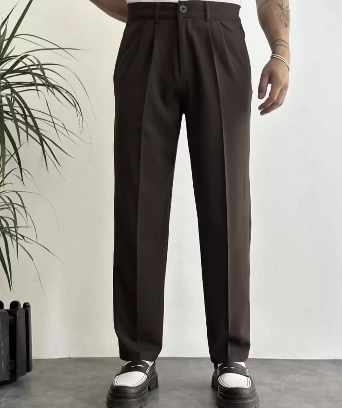 Yüksek Bel Kumaş Baggy Pantlon
