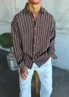 Modal Çizgili Gömlek Kahve