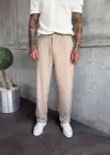 Pileli Kumaş Baggy Pantolon Krem