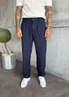 Pileli Kumaş Baggy Pantolon Lacivert