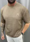 Triko Yıldız Detaylı Tshirt Kahve