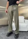 Yüksek Bel Pileli Kumaş Baggy Yeşil