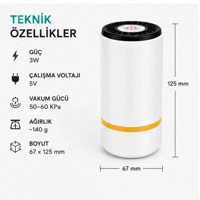 3D Filament Vakum Pompası Type-C Şarjlı Mini Vakum Cihazı