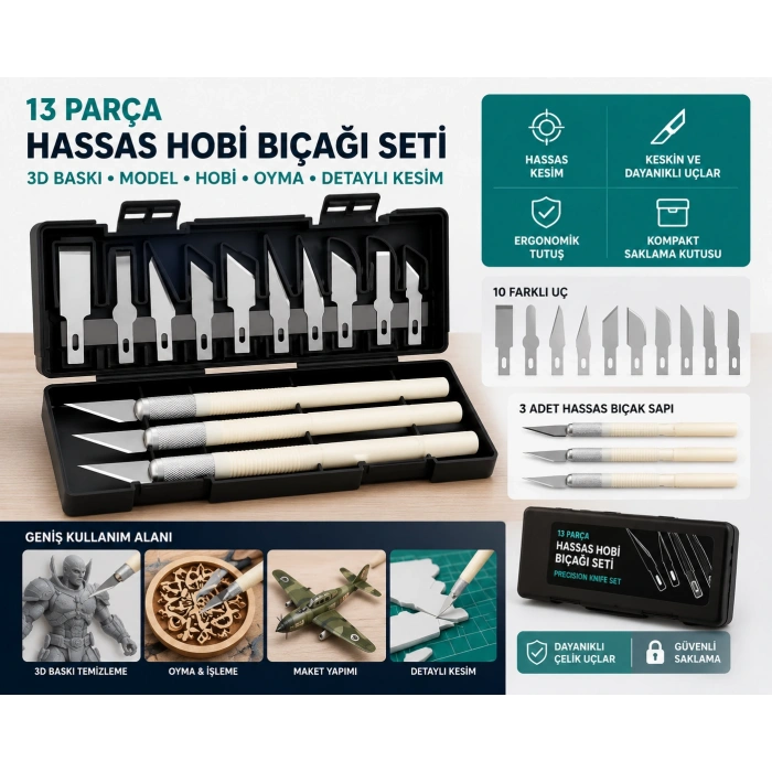 13 Parça Hassas Hobi Bıçağı Seti / Precision Hobby Knife Set