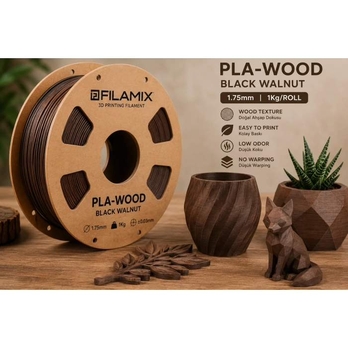 Filamix PLA-WOOD Filament 1.75mm Black Walnut 1Kg