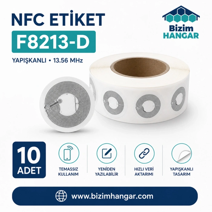 NFC Etiket F8213-D Yapışkanlı 13.56 MHz Yeniden Yazılabilir – 10 Adet
