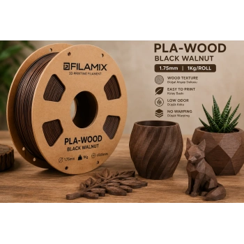 Filamix PLA-WOOD Filament 1.75mm Black Walnut 1Kg