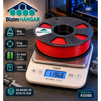 Nave K5088 Dijital Hassas Tartı 6kg/0.1g – 3D Baskı ve Atölye Kullanımı İçin