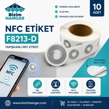 NFC Etiket F8213-D Yapışkanlı 13.56 MHz Yeniden Yazılabilir – 10 Adet
