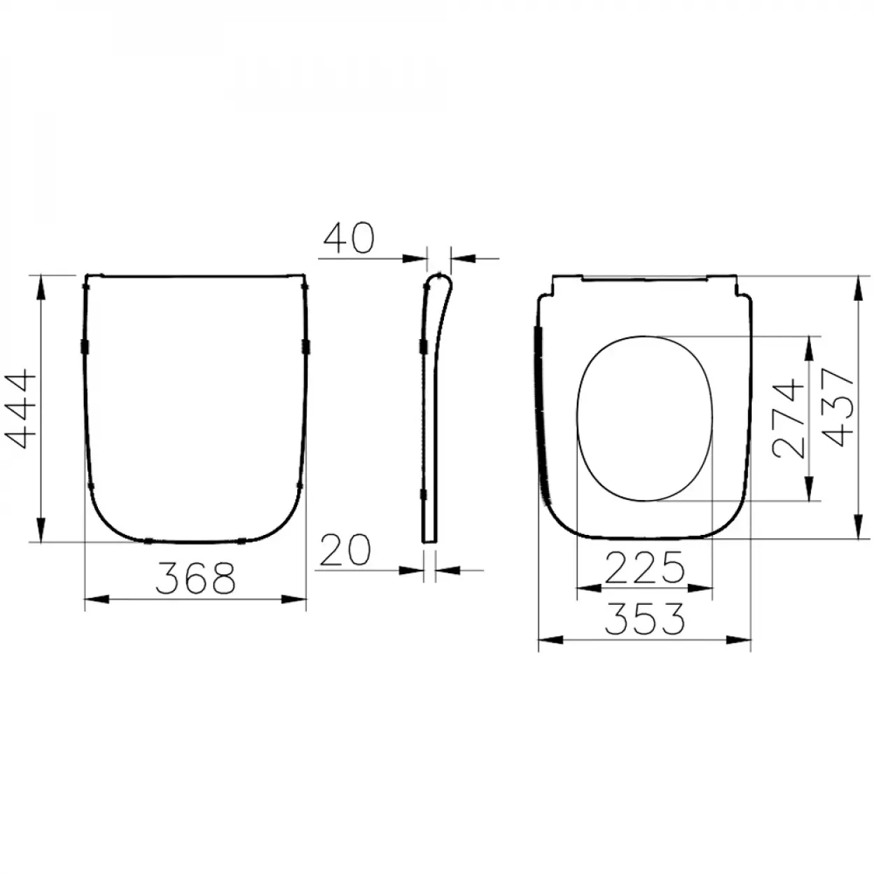 VİTRA - ÜNİVERSAL SQUARE KLOZET KAPAĞI SLİM (DUROPLAST-YAVAŞ KAPANAN-METAL MENTEŞELİ)