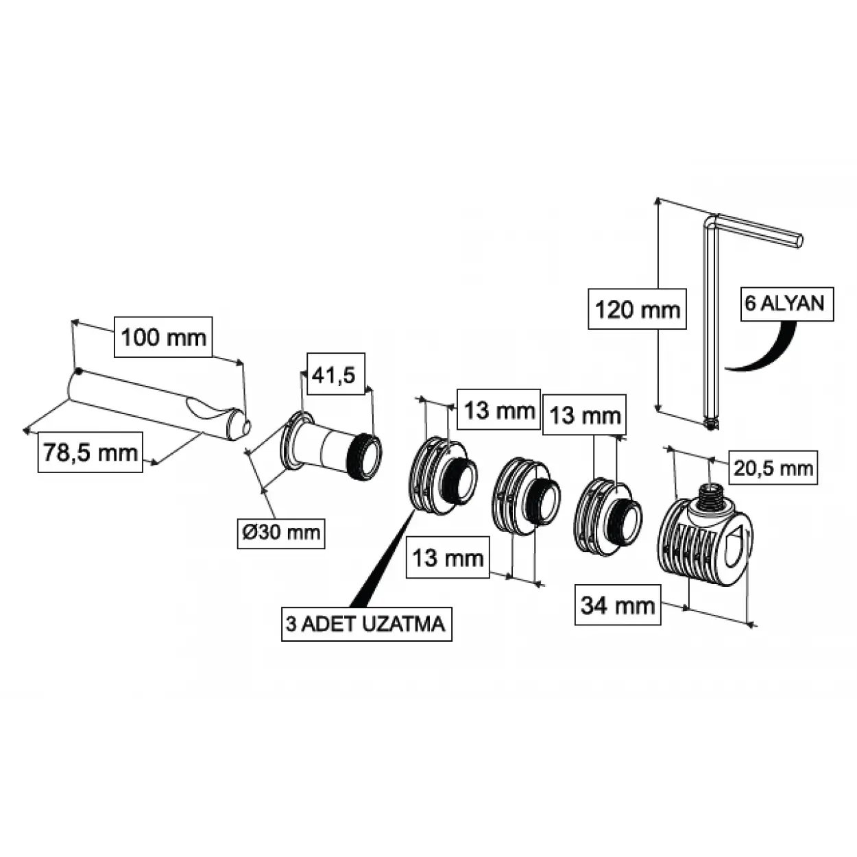 ASMA KLOZET GİZLİ MONTAJ SETİ T1 - ÜSTTEN MONTAJ + 3 UZATMALI