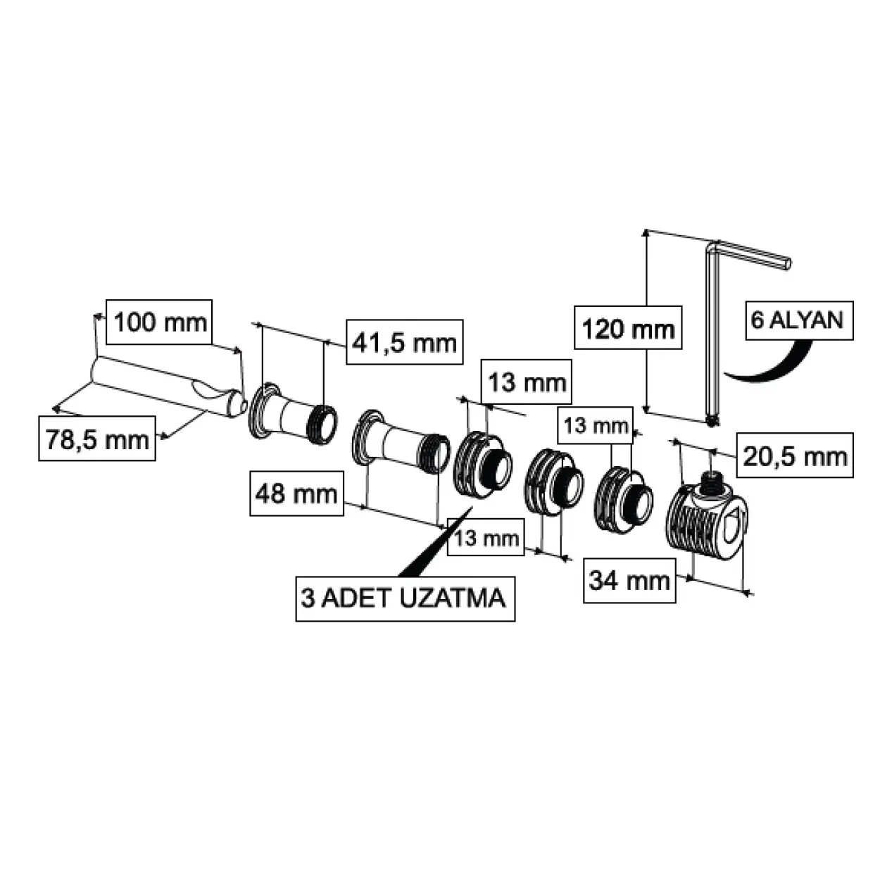 ASMA KLOZET GİZLİ MONTAJ SETİ T1 - ÜSTTEN MONTAJ + 3 UZATMALI + SABİTLEME BORULU