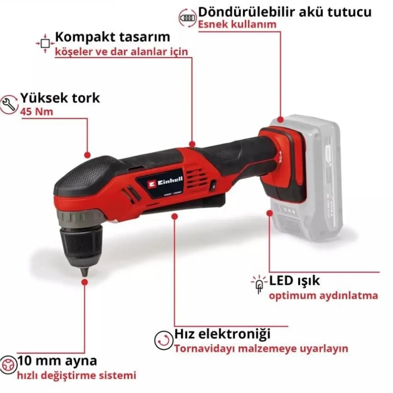Einhell TE AD 18 Li  Solo Dik Açılı Vidalama