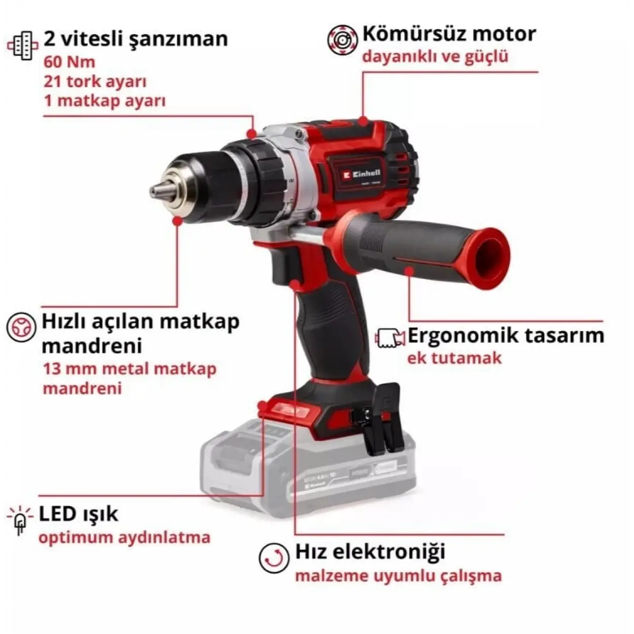 Einhell TP-CD 18/60 Lİ BL Solo Akülü Vidalama Akü ve Şarj Cihazı Hariç