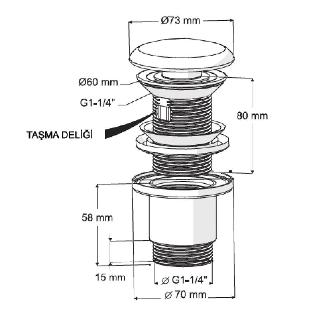 ELIXIR POP UP - SERAMİK BAŞLI MAT SİYAH (TAŞMA DELİKLİ - ABS GÖVDE)