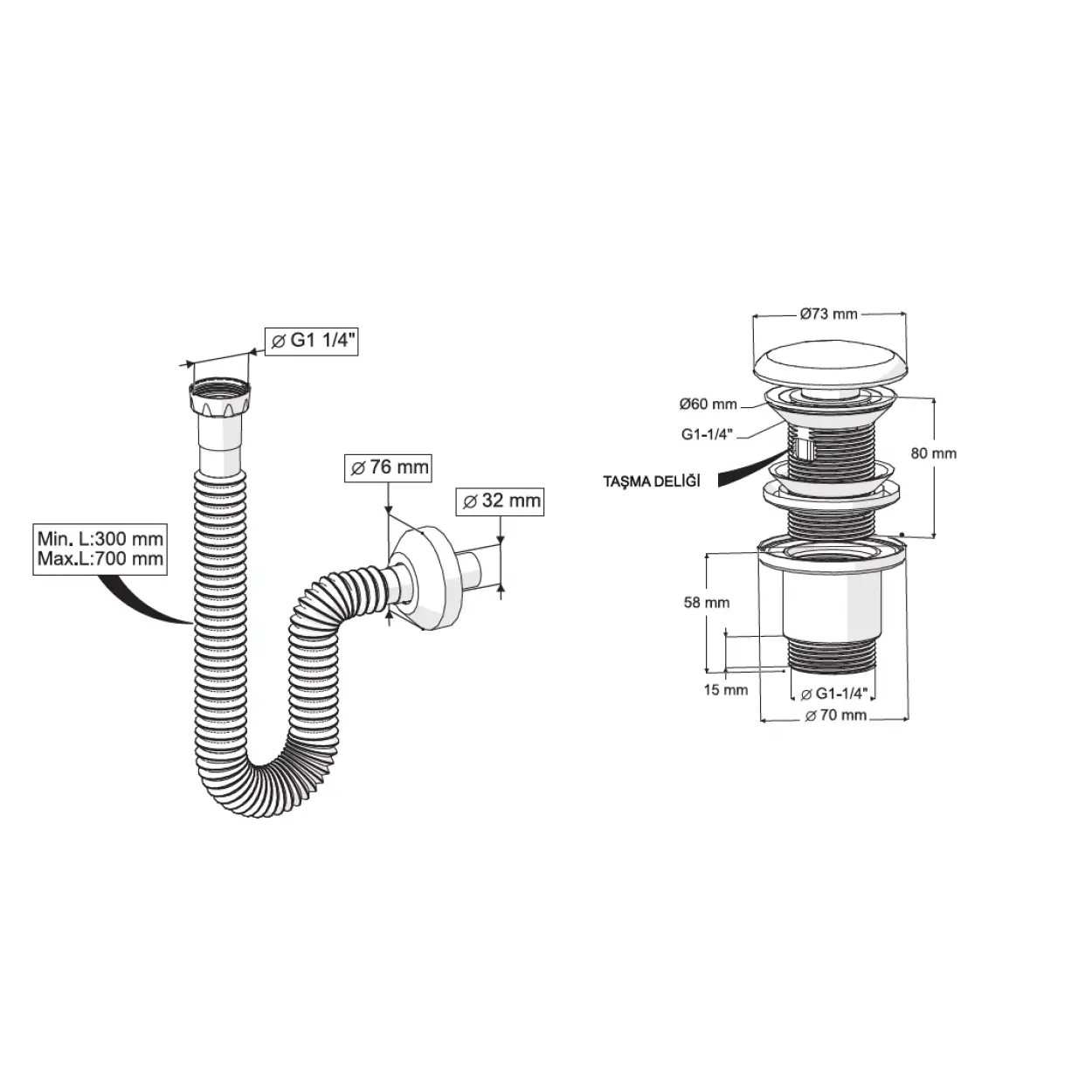 ELİXİR PUP - UP KÖRÜKLÜ SET (PARLAK SİYAH - SERAMİK BAŞLIK - TAŞMA DELİKLİ)