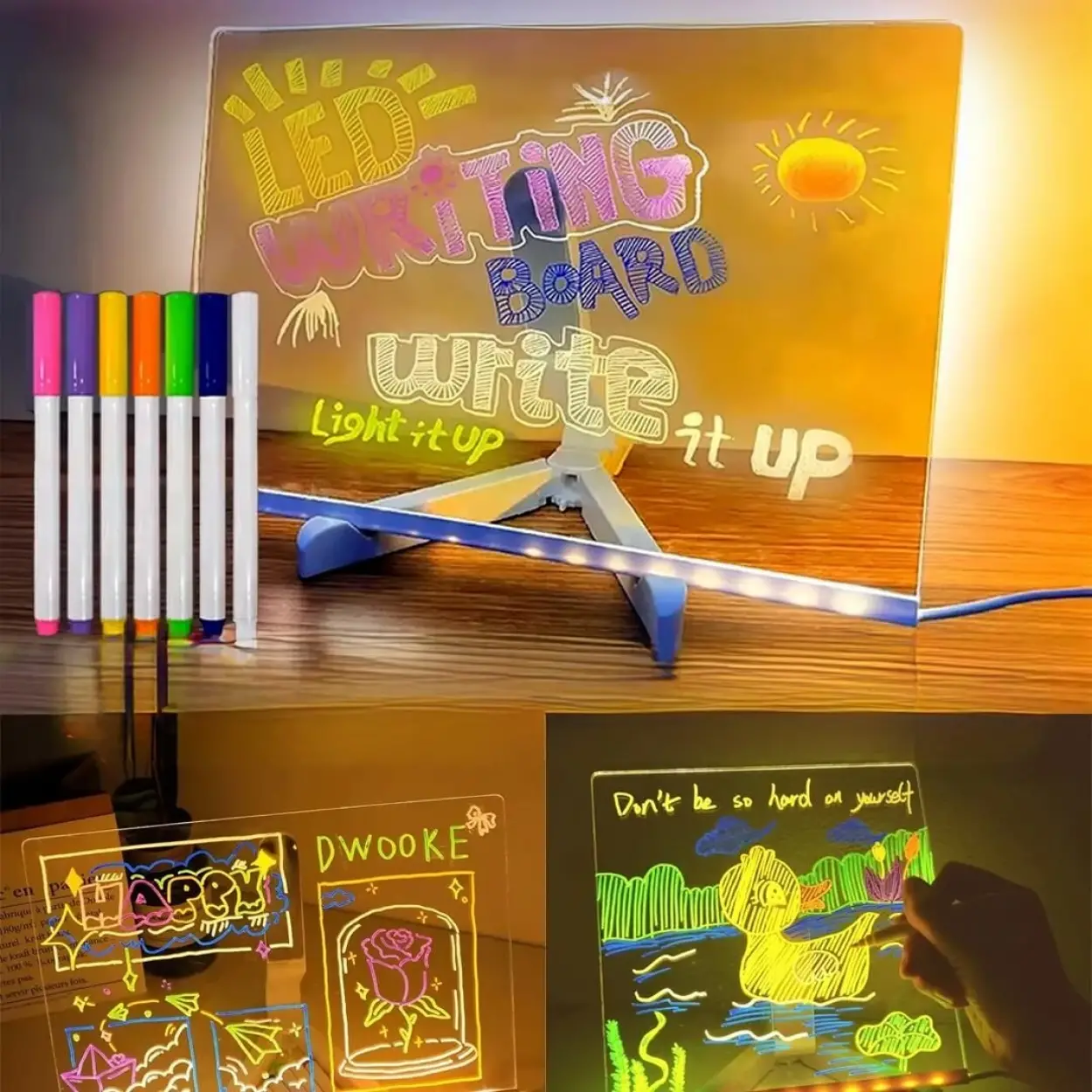 Ennalbur 27126 Dekoratif Led Aydınlatmalı Şeffaf Işıltılı Yazı Çizim Panosu