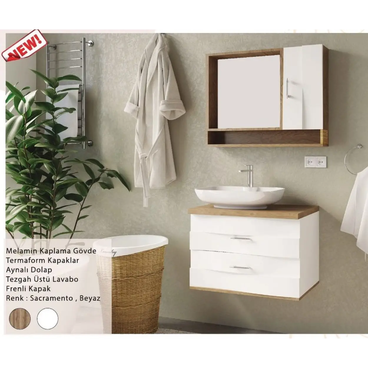 ENSA Asia 01 80 cm Banyo Dolabı Takımı