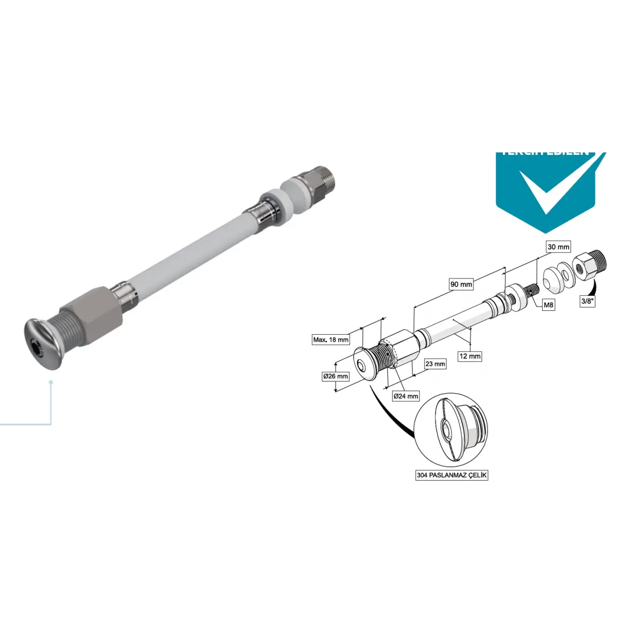 ESNEK TAHARET ÇUBUĞU KÜRESEL PASLANMAZ ÇELİK UÇLU RAKORLU