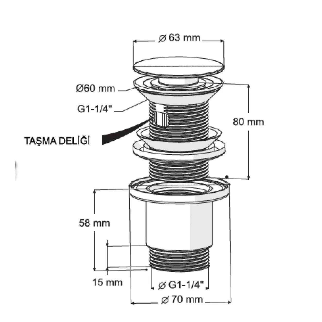 FELİX POP UP - 304 PASLANMAZ ÇELİK BAŞLIK (TAŞMA DELİKLİ - ABS GÖVDE)