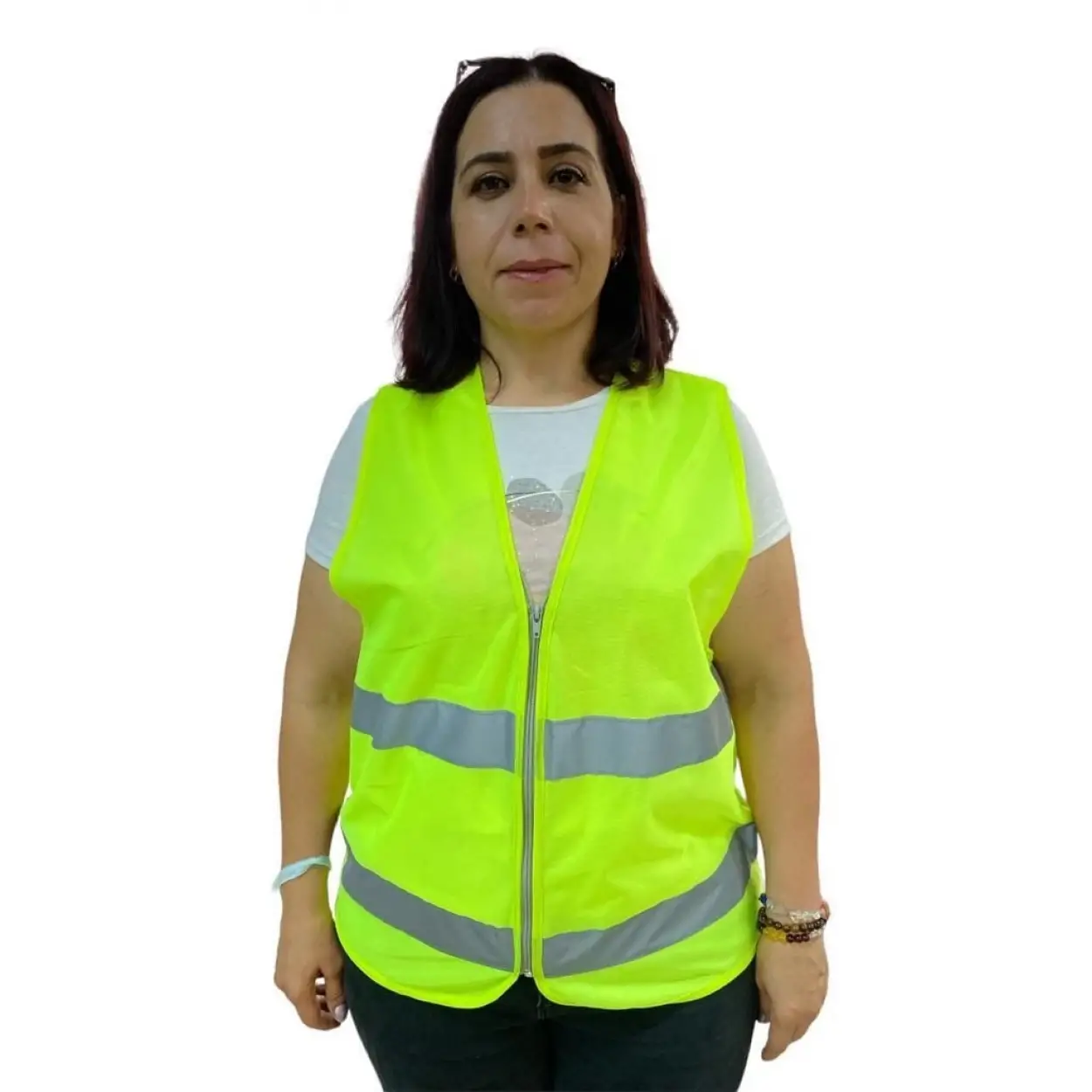 Fermuarlı Sarı İkaz Yeleği XL Beden 59 cm