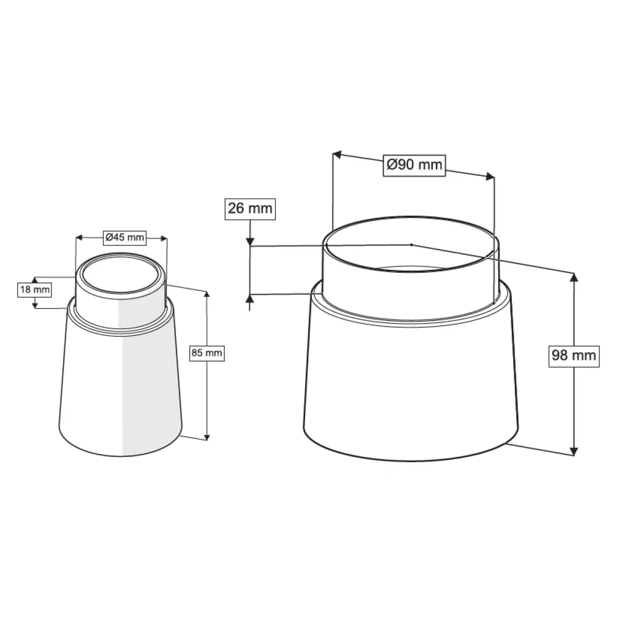GÖMME REZERVUAR KÖR TAPA  ( 45 mm + Q90 mm )