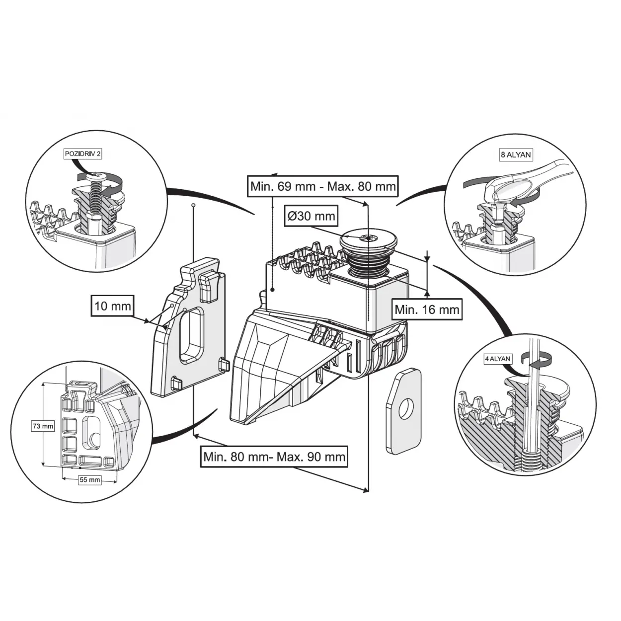 IZYFİX ASMA KLOZET GİZLİ MONTAJ SETİ GM4 + 1 UZATMALI