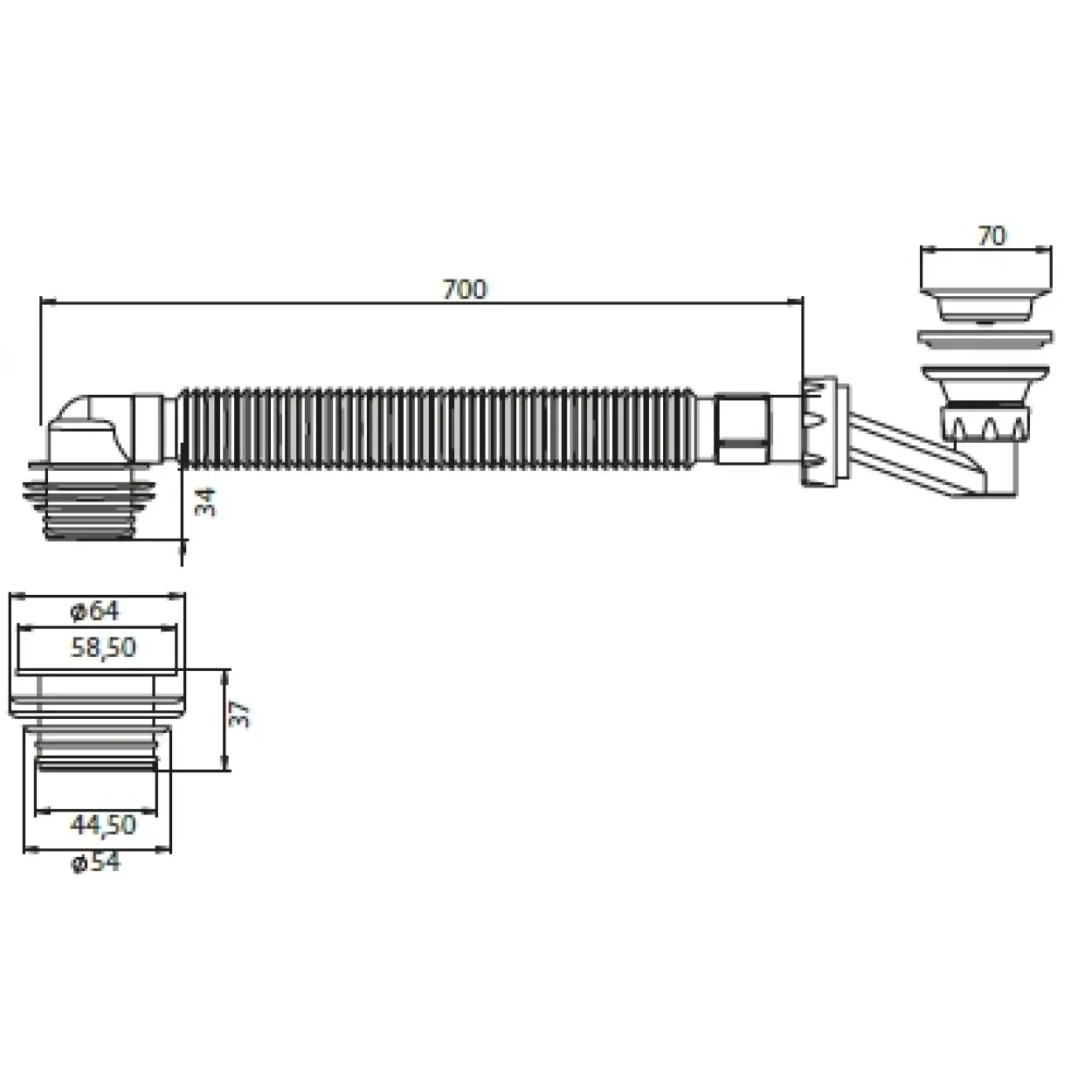 JAPAR - Körüklü Duş Teknesi Sifonu Q50